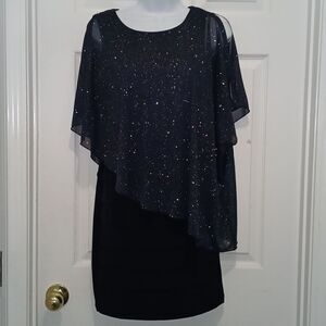 Enfocus Petite navy blue glitter midi semi formal party graduation dress  Sz 4P